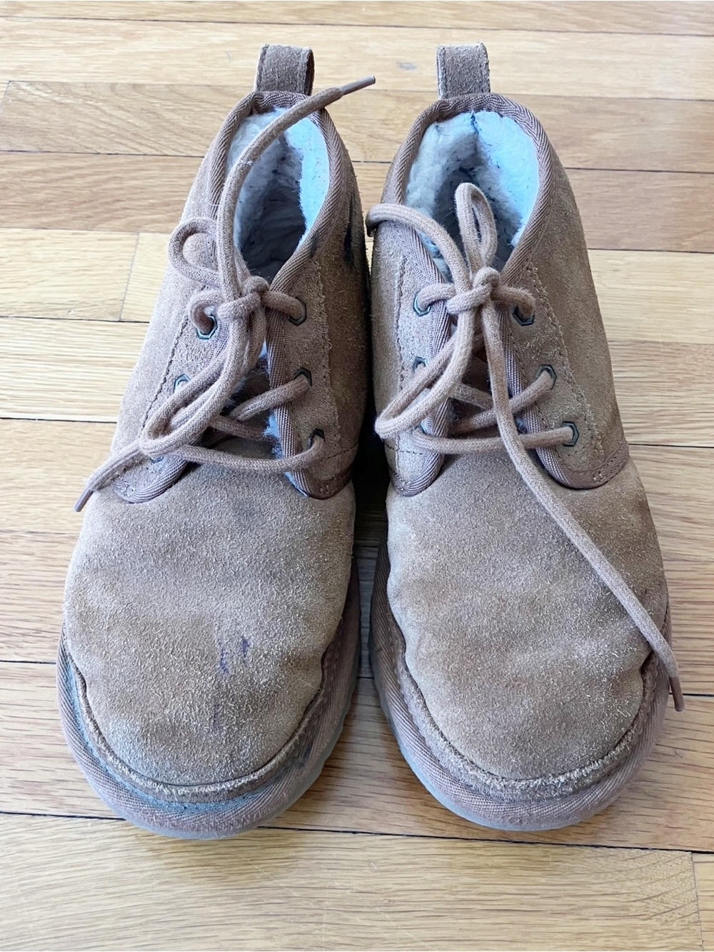 Ugg Brown Leather Sheepskin Winter Cozy Comfy Lace Up Neumel Chukka Boots 7
